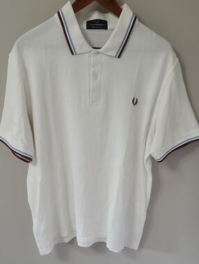 Fred Perry White Polo with Navy and Burgundy Tipping